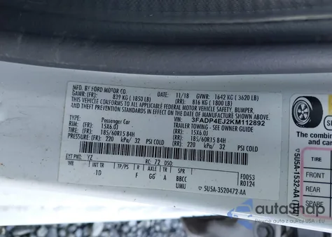 2019 Ford Fiesta Se from USA, damaged, VIN 3FADP4EJ2KM112892